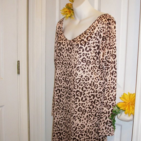 Sexy V-Neck Bodycon Leopard Print Sheath Dress Sz L Long Sleeve - Picture 4 of 8